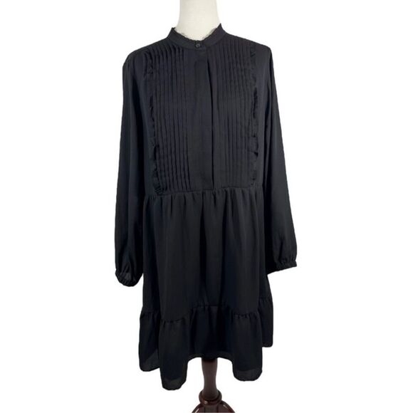 J Crew size 4 black Ruffle Pintuck Dress long sleeve - Picture 13 of 15